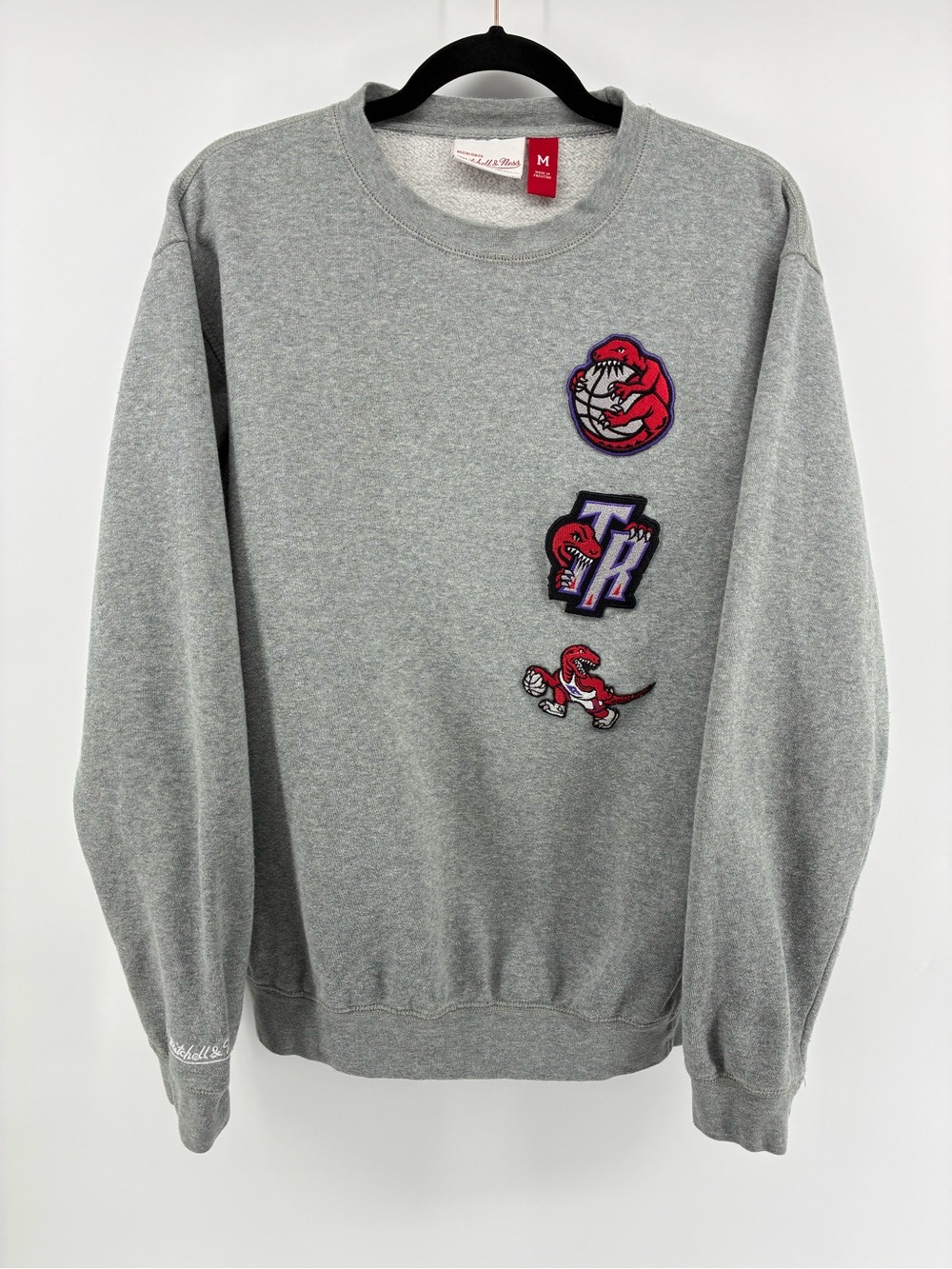 Mitchell & Ness NBA Toronto Raptors Gray Crewneck Sweatshirt with Red Patch Logo